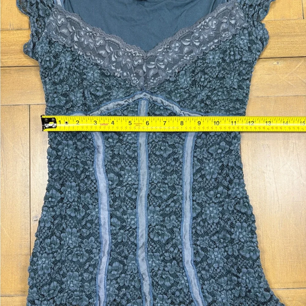 Vtg Y2K Ann Ferriday Lace‎ Stretch Corset Top Fairy Romantic Blue M Whimsigoth - Picture 10 of 11